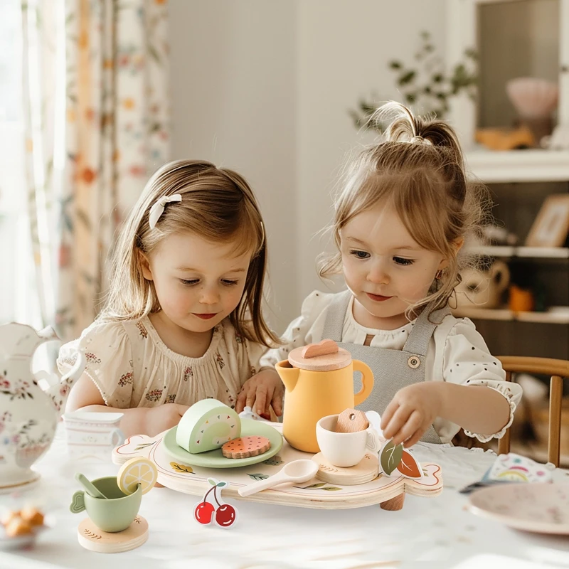 Baby Holz Montessori Spielzeug Silikon Tassen Holz teller Tabletts Dessert Modell spielen Haus Nachmittags tee Set Kinder Puzzle Spielzeug Geschenk – Detail 6