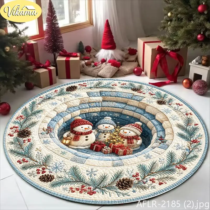 VIKAMA Christmas Round Rug—Festive Living Room, Entryway, and Fireplace Decor; Durable and Machine-Washable Home Decor