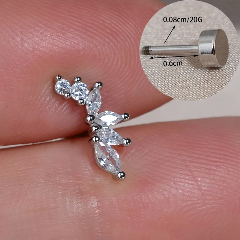 1 Stück Zierlicher Kubischer Zirkonia Flacher Ohrstecker für Helix, Tragus, Standard Lobe und Mehrfachpiercings - Damenschmuck