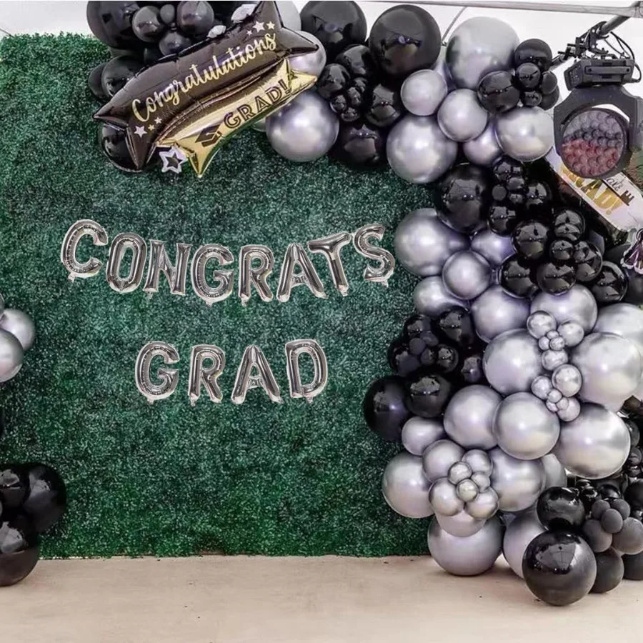 黒と銀の風船65個 12インチ メタリッククロムシルバーとブラックラテックス風船 誕生日 卒業記念日パーティー用