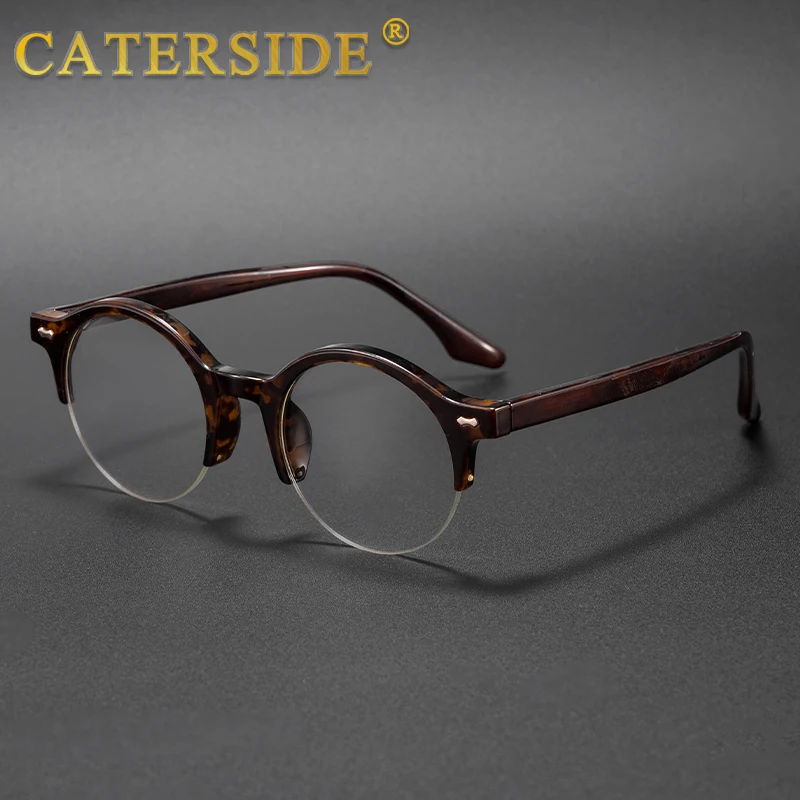 CATERSIDE Vintage Runde Herrenbrille Markendesign Halbrahmen Business-Brillen Damen Anti-Blaulicht Lesebrille – Detail 2