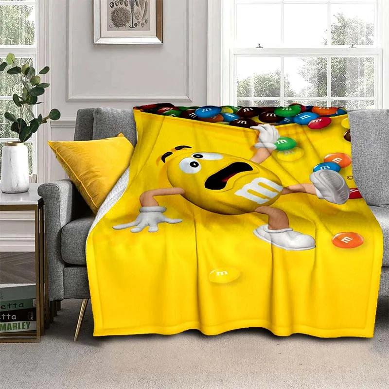 

3D Cartoon Cute M-M&M's-Candy Printed Flannel Velvet Blanket Children's Gift Warm Sofa Bed Plush Comfortable Portable Blanket