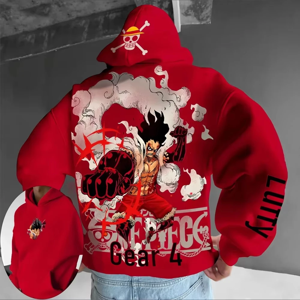 قطعة واحدة 2025 جديد حار الرجال هوديي سترة القرد D.luffy GRAR 4 اليابان أنيمي الربيع والخريف الفتيان الأطفال الوالدين ملابس أطفال