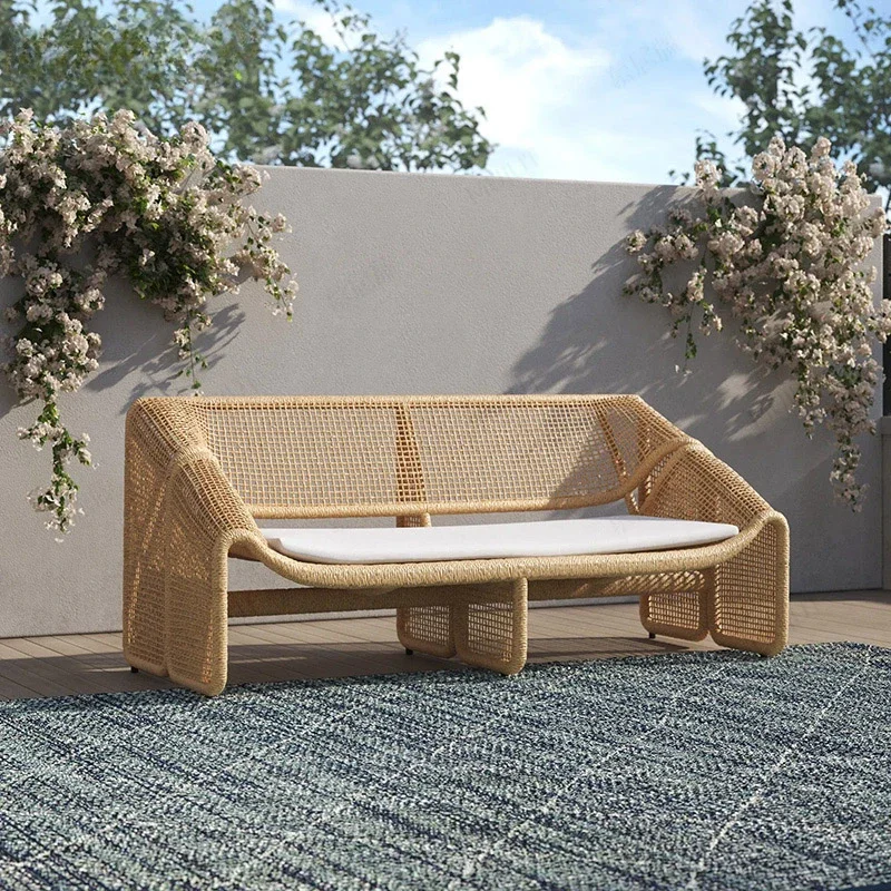 Sun Lazy PE Rattan Woven Outdoor Sofa Leisure Courtyard Waterproof Balcony Lounge Chair Living Room Furniture