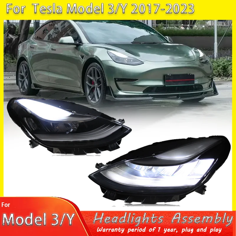 

Фара в сборе для Tesla Model 3 Model Y 17-24, автомобильные фары, модифицированный дизайн, дневные ходовые огни, аксессуары, последовательный светодиод