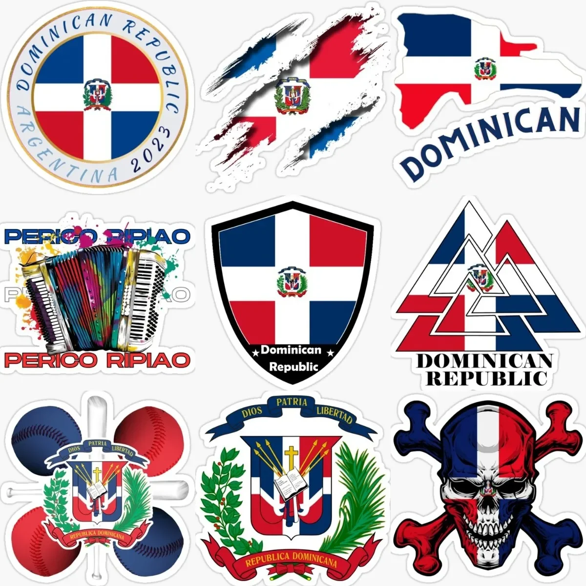 Dominican Flag Map Emblem Skull Stickers Motorcycle Laptop Car Window Off-road Wall Table Room Decorative Accessories Decals