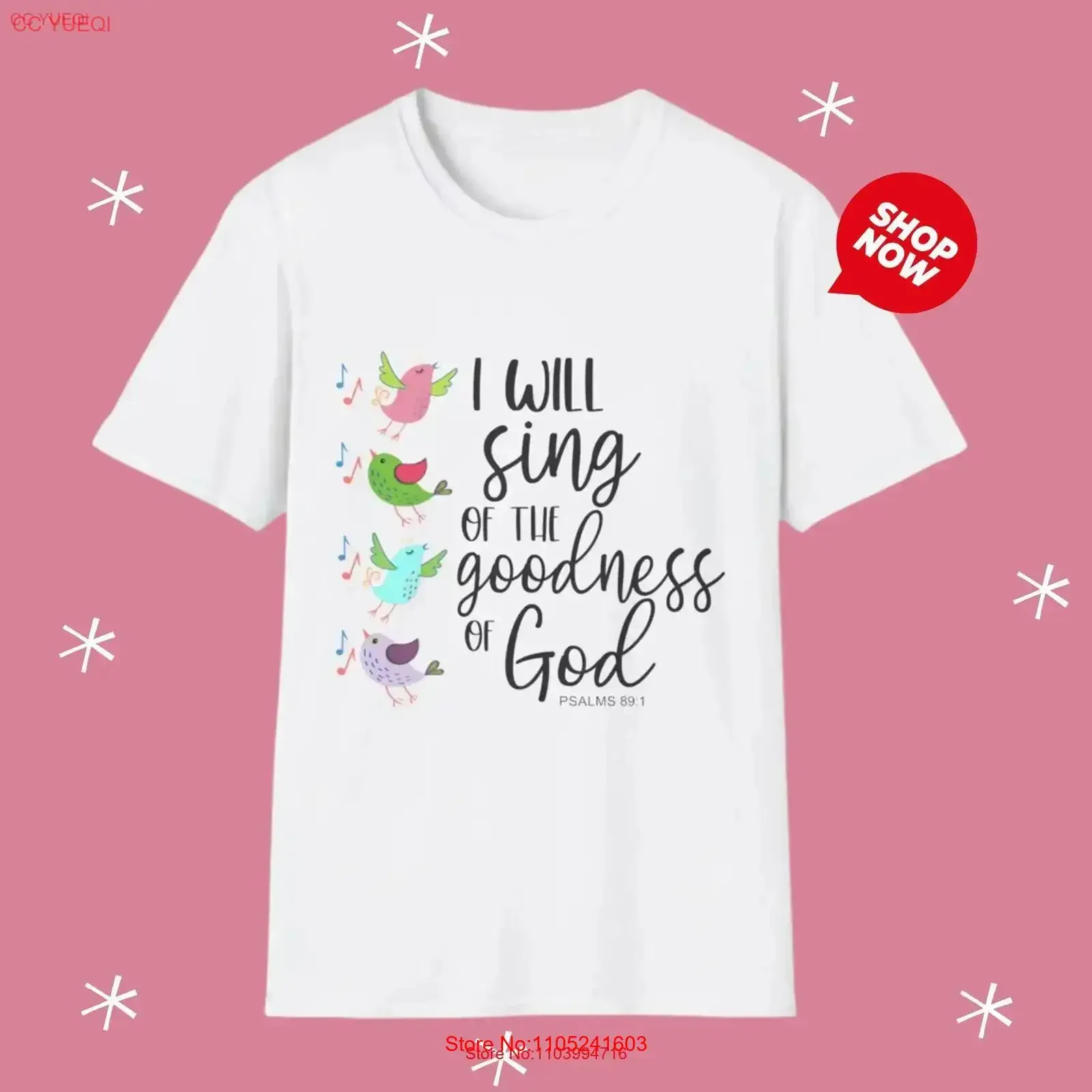Christian Hand Drawn Psalms T Shirt Sing of God's Goodness Faithful Sublimation Apparel Charming Bird Design Positive vintage