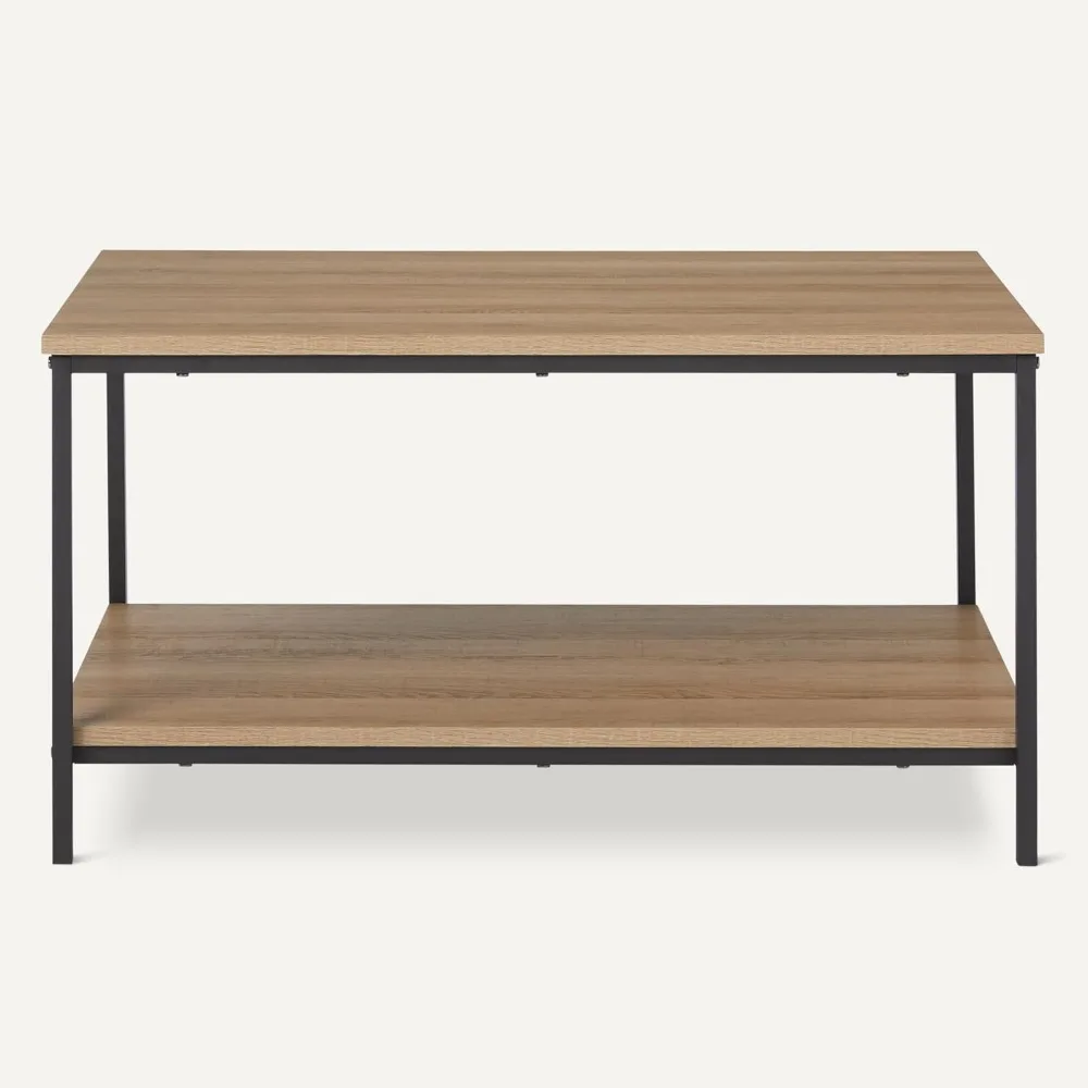 Rectangular Coffee Table with Bottom Shelf, Wooden Living Room Center Table, 19.9" D x 31.5" W x 16.5" H