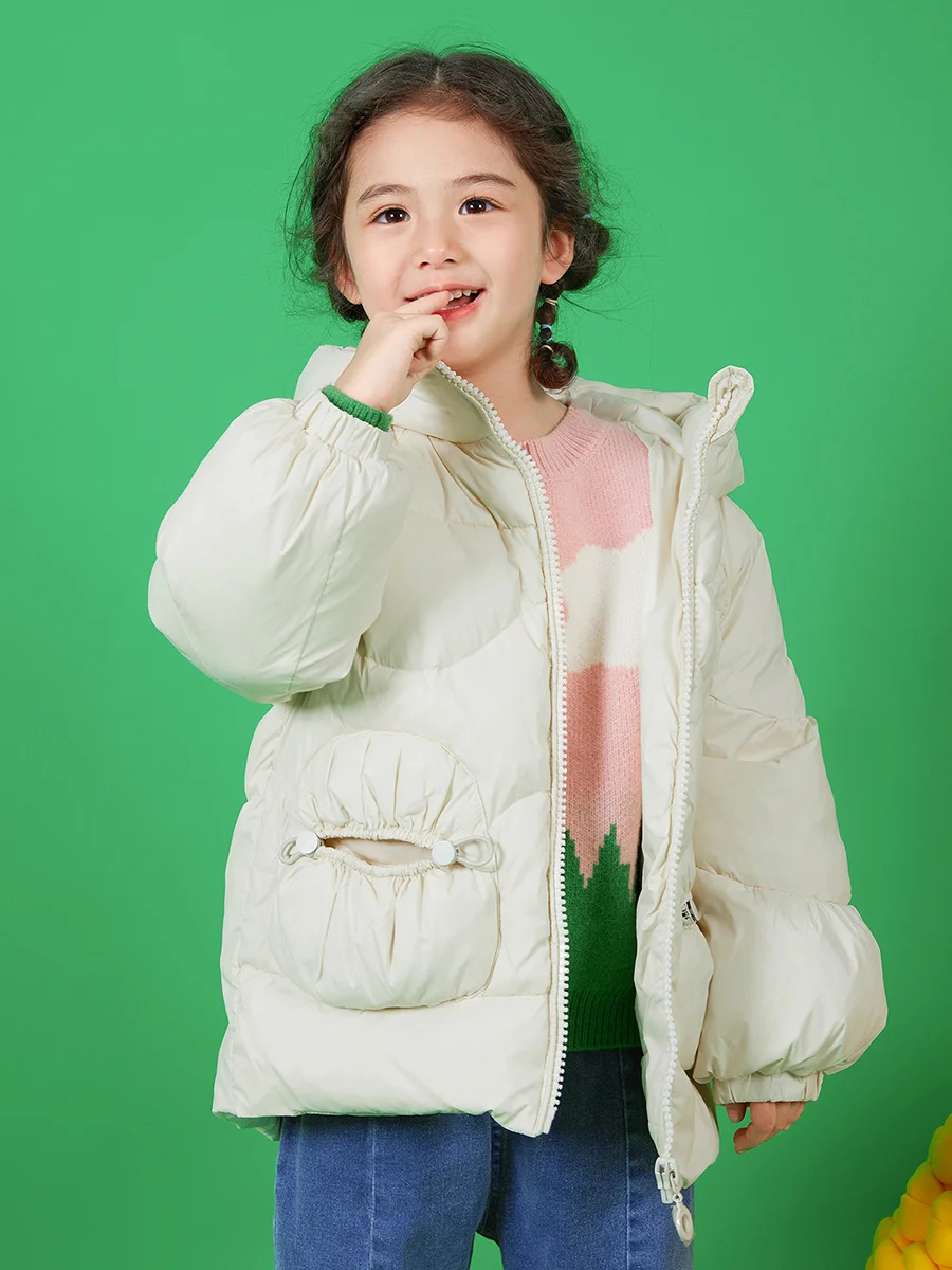 

90% White Duck Down Thick Parka 2022 Winter Warm Coat Puff Sleeve Beige 3Y 8yrs Kids Baby Girl Clothing Cute Children Outerwear