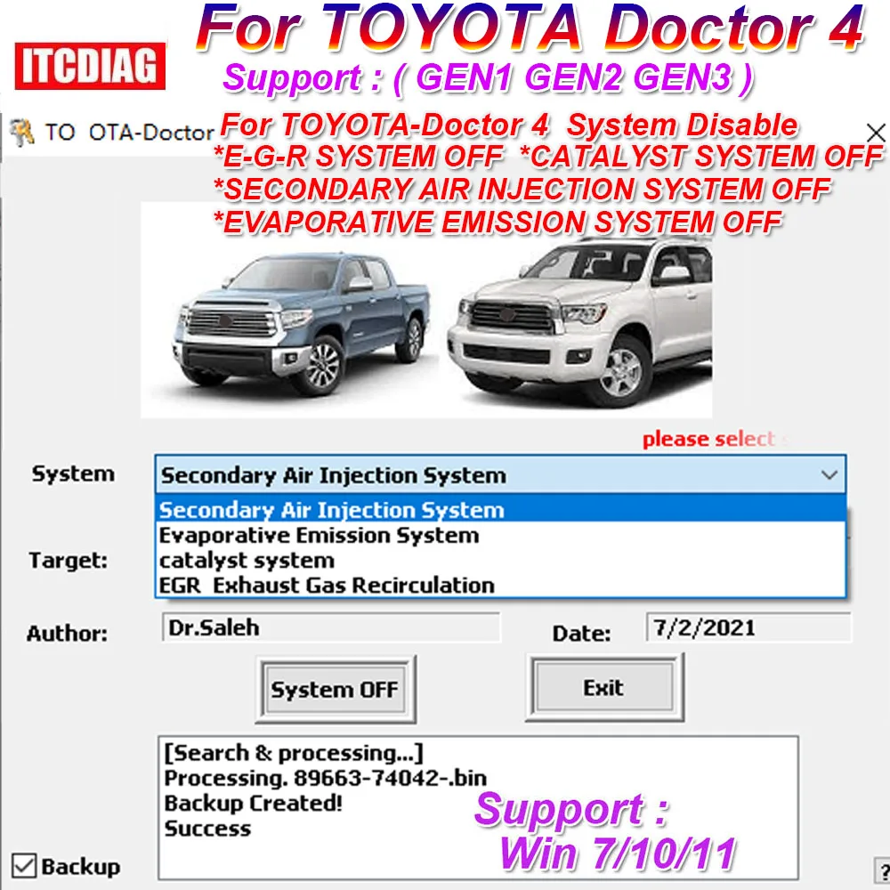 

Для TOYOTA Doctor 4, поддержка GEN1/GEN2/GEN3 для системы CATALYST, выключение системы E-G-R... иc Doctor4 System Disable