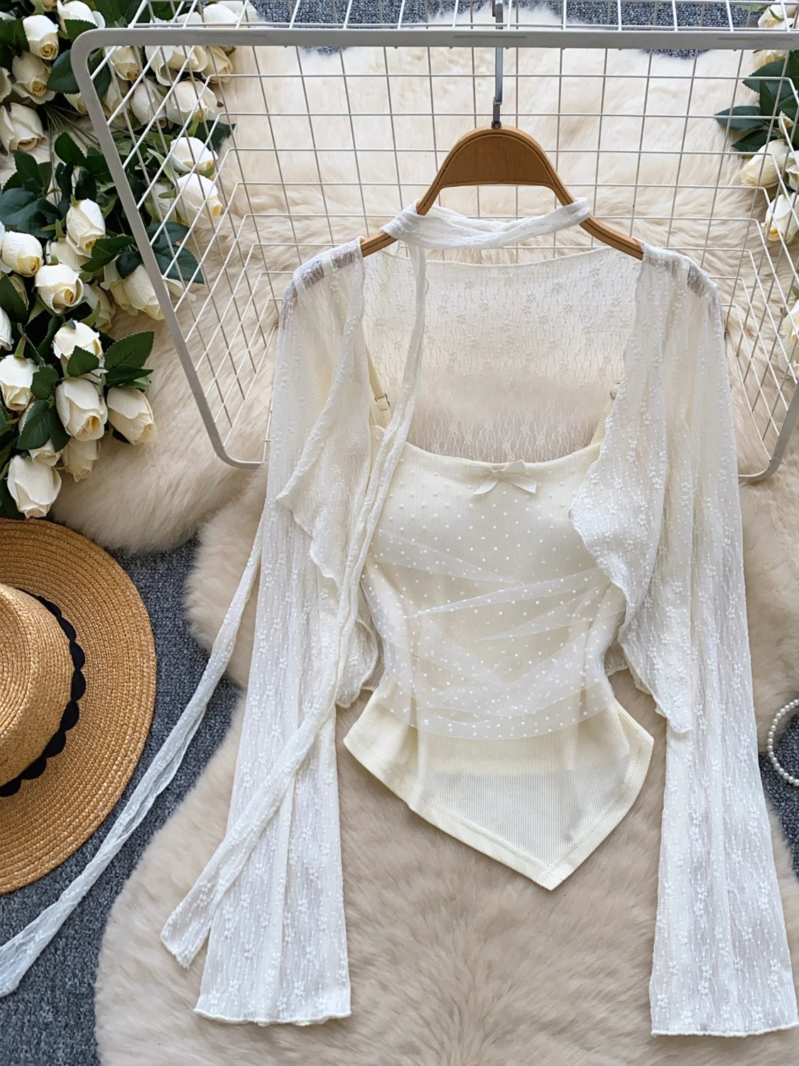 

Женский топ Ele Fairy Aosphere с открытыми плечами, длинными рукавами, пэчворком и асимметричным дизайном, новинка лета 2025, модная верхняя одежда