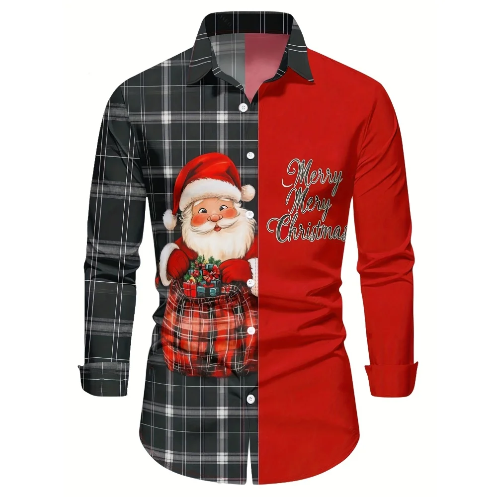 

Men's Santa Claus Christmas Long Sleeve Shirt Reindeer Elk 3D Print Shirt for Men Merry Christmas Casual Loose Lapel Tops Blouse