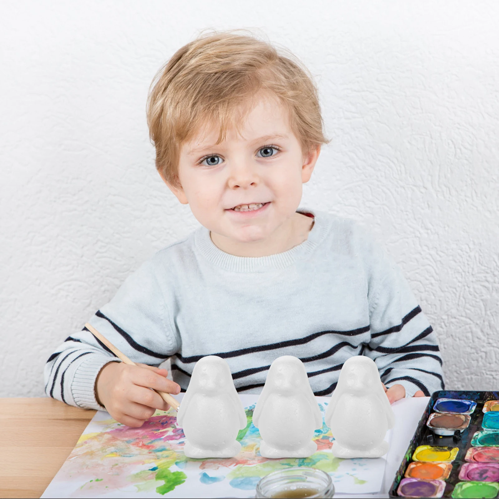 Kit de Artesanato com 10 Peças de Embriões de Animais de Espuma em Branco, Formato de Pinguim, para Pintura, Decoração, Desenvolvimento da Criatividade Infantil e Atividades em Sala de Aula