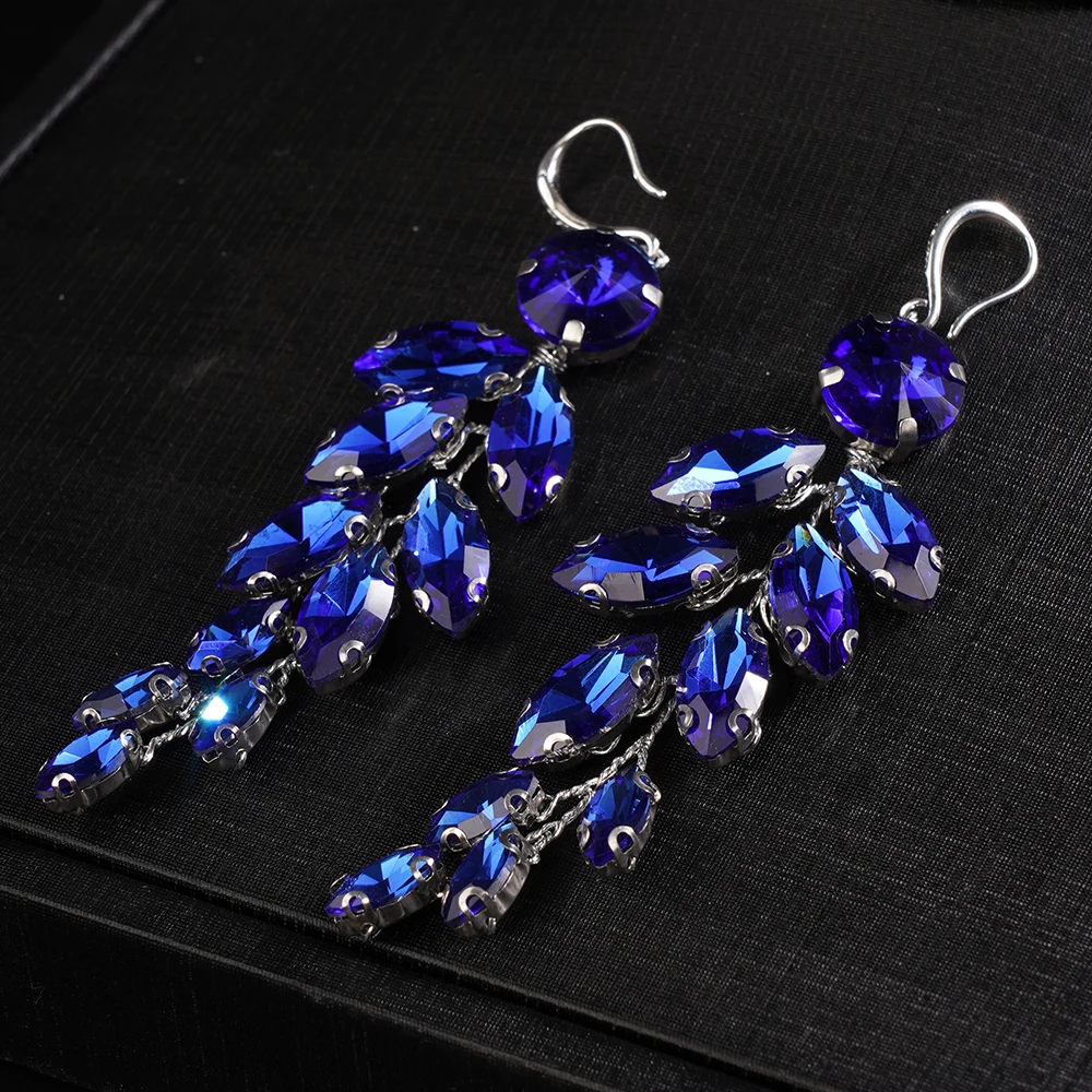 

Синие серьги с фиолетовыми стразами для свадебных аксессуаров, женские, ручной работы, для невесты, золотые украшения, модные, для девочек, для вечеринок, украшения.