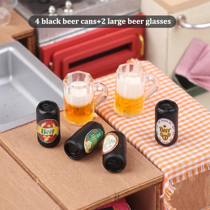 

1/12 Scale Miniature Toys Simulation Wine Beer Drink Can And Mugs Model Dollhouse Accessories for Doll Food Pretend Play