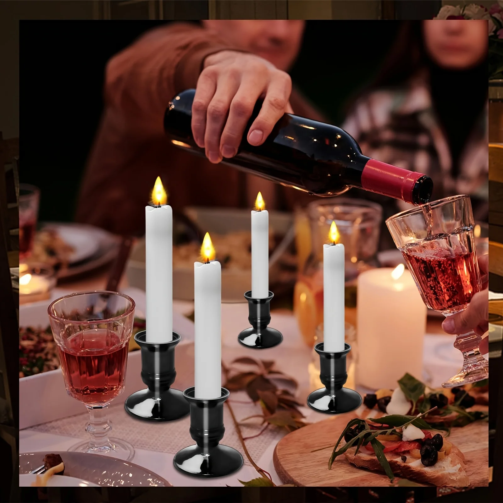 6Pcs Vintage Decorative Plastic Candlestick Gold/Silver/Black Taper Candle Holder Christmas Birthday Party Wedding Dinner Table