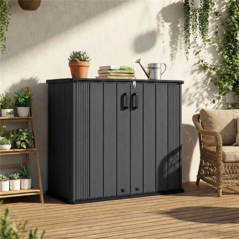 23.5 cubic feet black outdoor storage shed with locking door garden tool cabinet