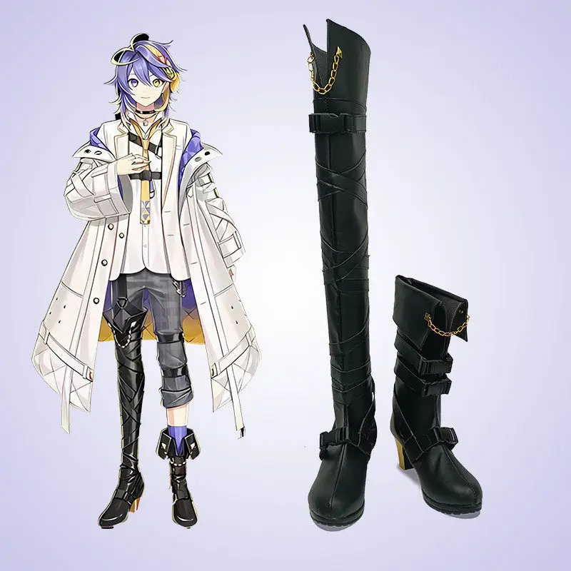 chaussures-de-cosplay-anime-nijisanji-aster-arcadia-bottes-noires-en-cuir-pu-de-longueur-moyenne-pour-halloween-et-carnaval