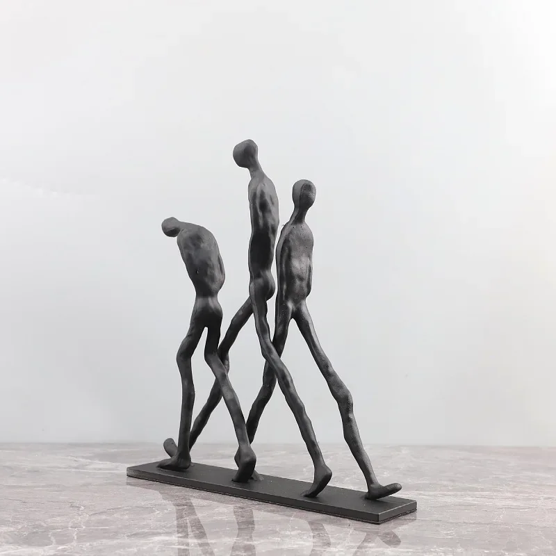Abstract Walking Figure in Cast Iron Sculpture. Metal Art Statue. Suitable for Desktop Decoration in Homes and Offices.