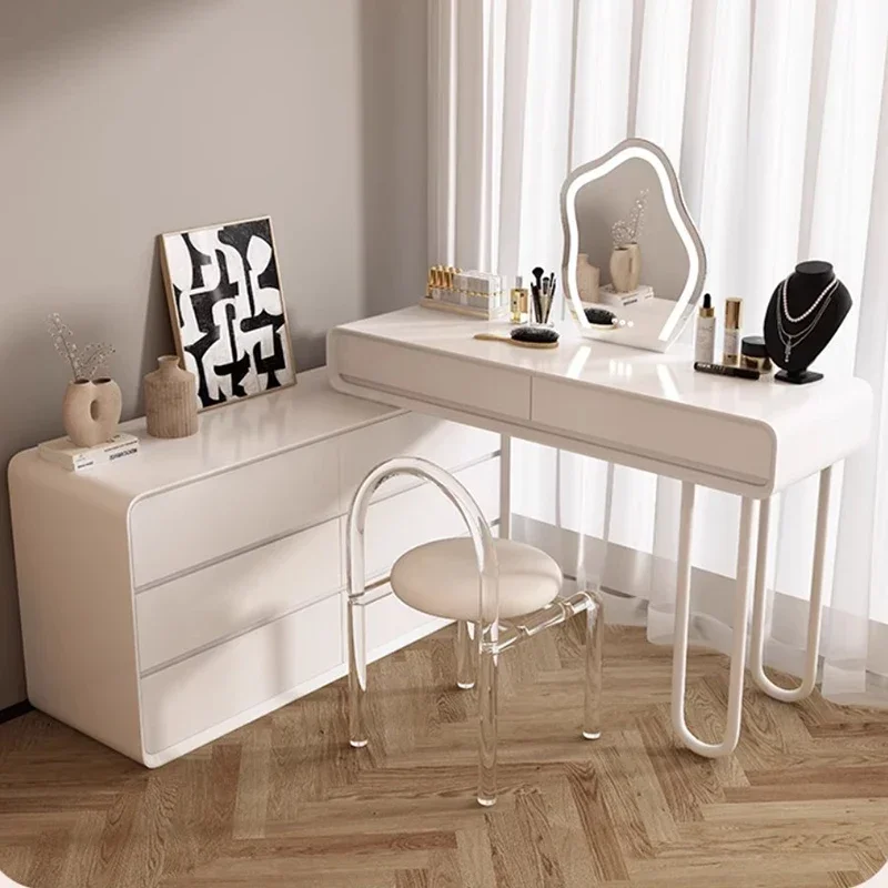 

Fabric Modern Wooden Vanity Folding Set Corner Storage Mirrors Dressers Makeup Drawer Luxury Penteadeira Para Quarto Furniture