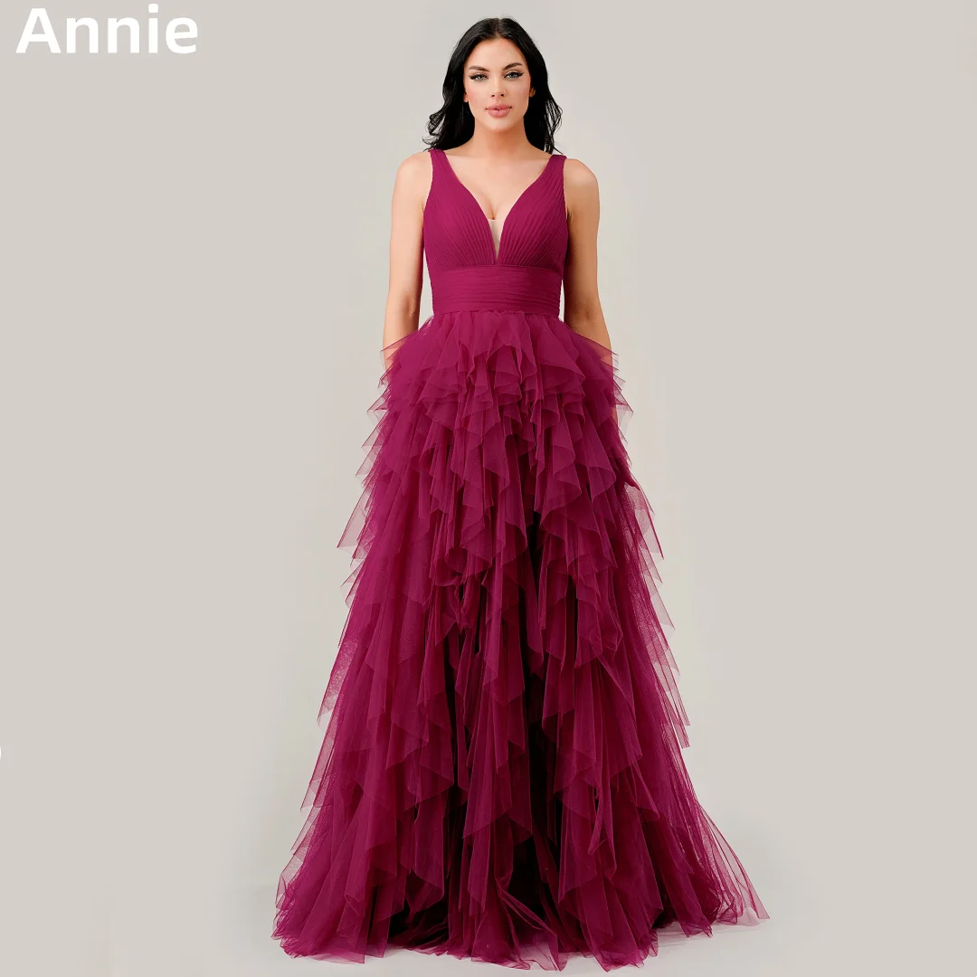 Annie Deep Purple Prom Dresses Tulle Ruffles Evening Dresses Women's Wedding Formal Occasions Dresses Vestidos De Noche2024