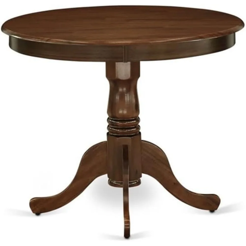 Antique Modern Kitchen Table - a Round Dining Table Top with Pedestal Base, 36x36 Inch, Walnut