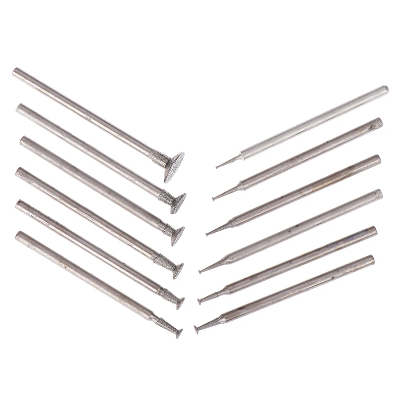 다이아몬드 그라인딩 헤드 버, 옥 스톤 조각 광택제 조각 도구, 연마 유리 옥 스톤 드릴 비트, 12 개, 2.3mm