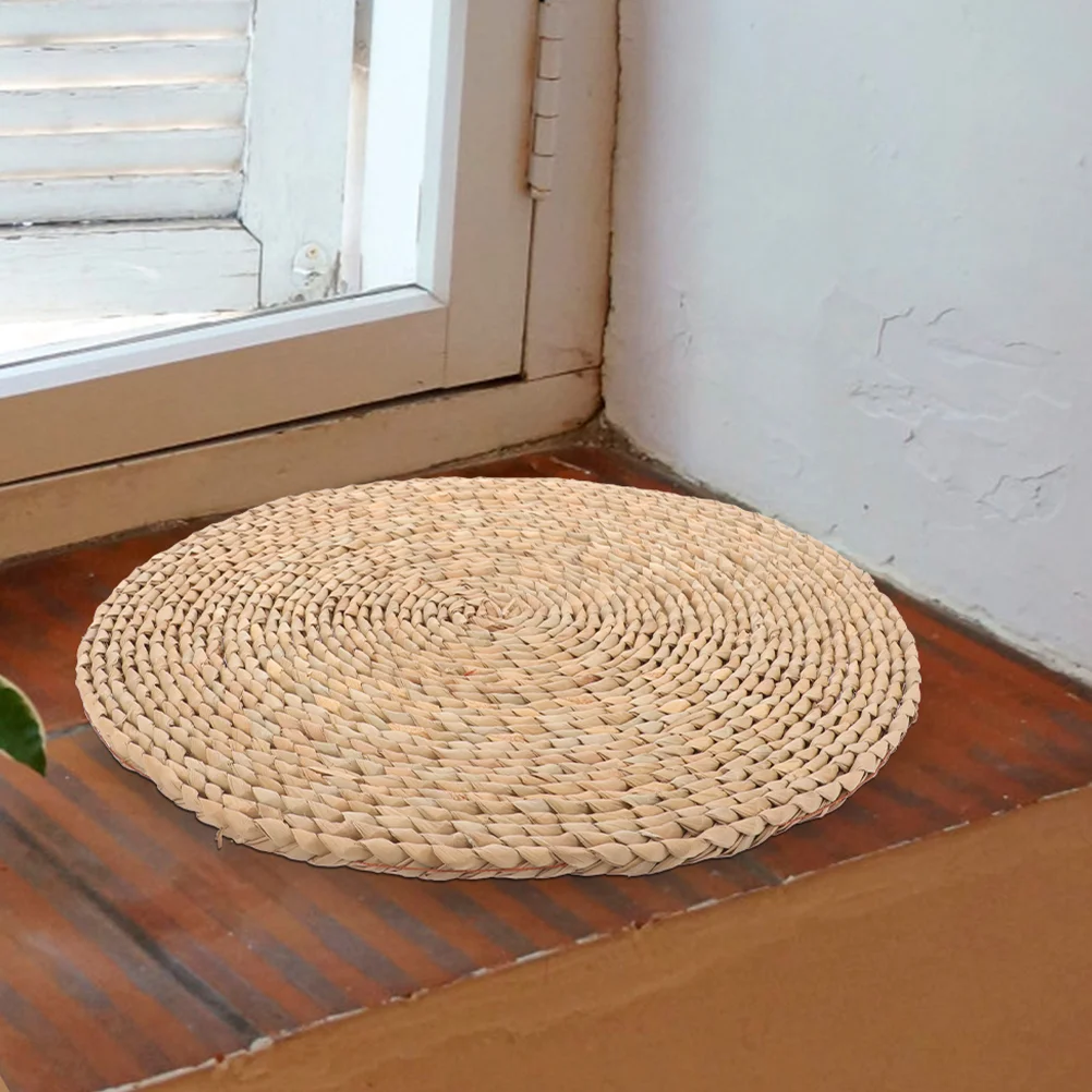 20/30cm Japanese Style Natural Straw Round Pouf Tatami Cushion Rattan Yoga Cushion Woven Sitting Seat Cushion