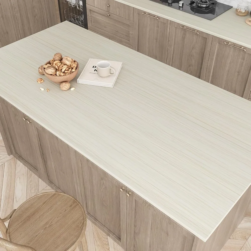 Papel de contato de grão de madeira, casca e bastão à prova d'água para bancadas, 32x354 polegadas, cobertura de bancada branca creme