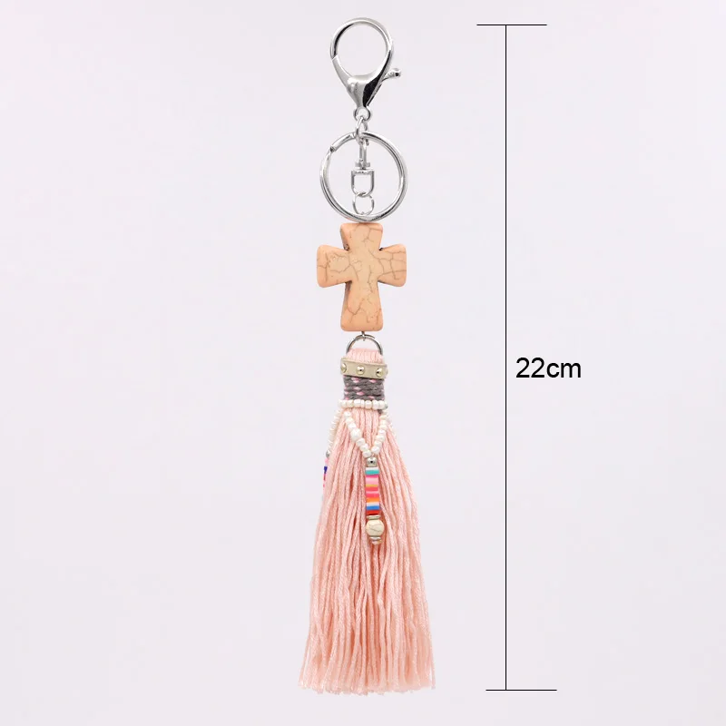 Bohemian Handmade Jewelry Keychain Stone Tassel Pendant for Women Bag Accessories Car Key Chain Gifts Wholesale