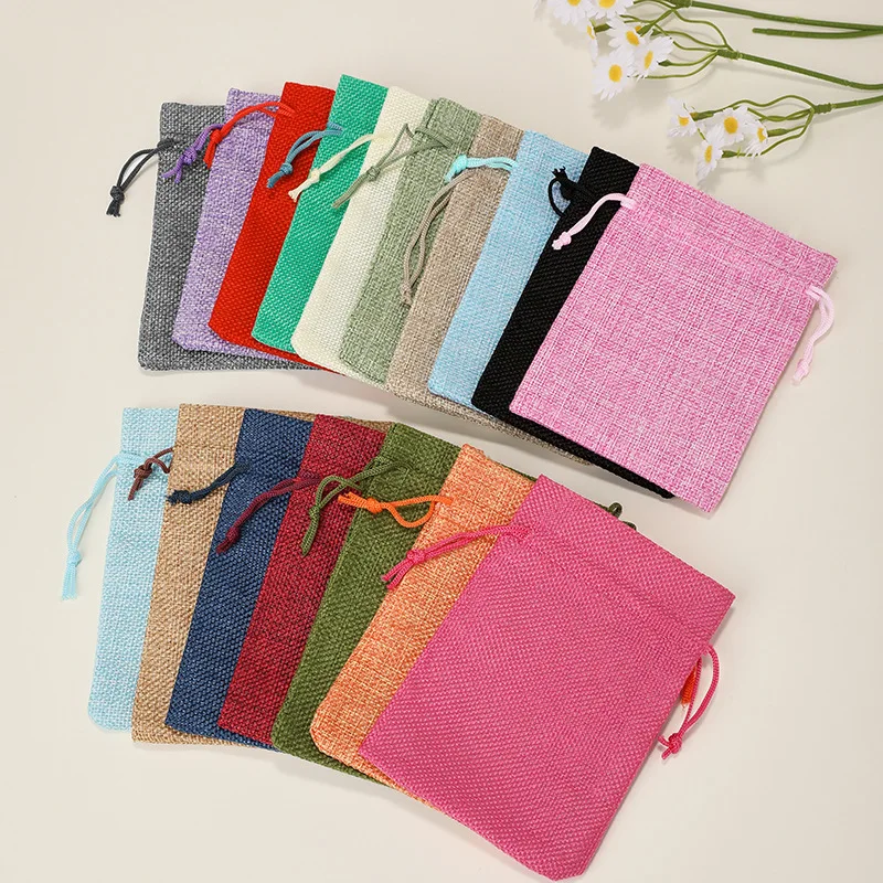 50pcs/lot Drawstring Gift Pouches Linen Bags For Jewelry Wedding Party Christmas Packaging Custom Logo 7*9 8*10 10*14 13*18cm