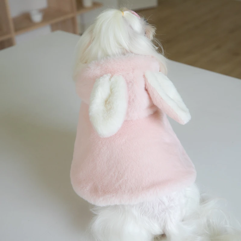 Warm Winter Pet Clothing Plush Rabbit Dog Outside Christmas Cloak New Year's Coat Windbreaker Plus Fleece Thick Warm Coat Gift