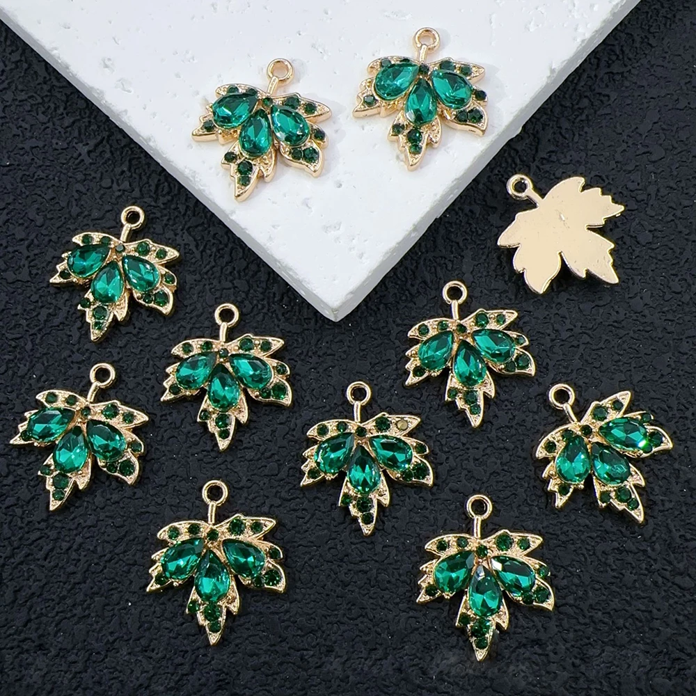 40pcs Mix Color DIY Red Maple Leaves Zircon Shaped Pendant for Jewelry Making DIY Necklace Bracelet Accessories