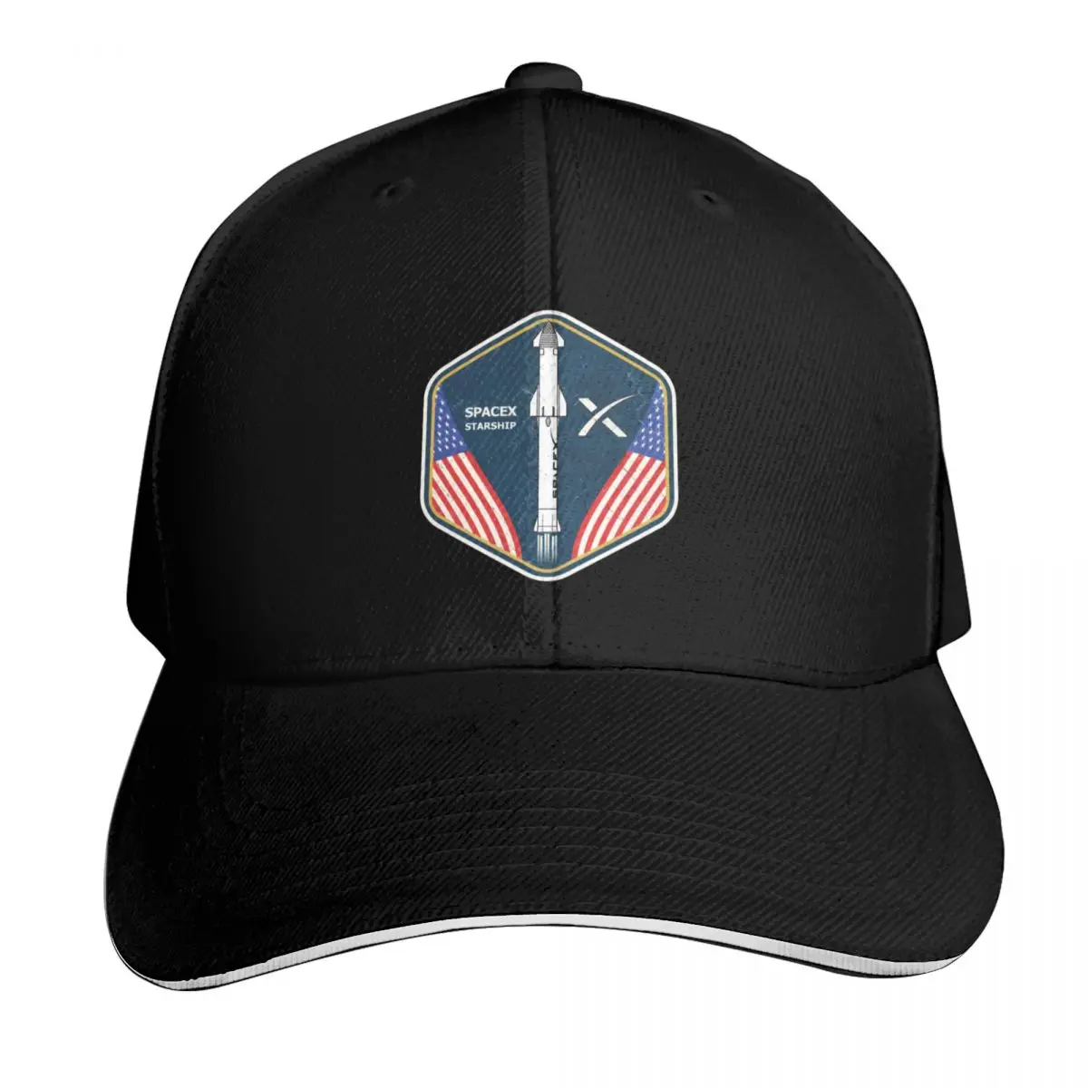 SpaceX Starship Badge Baseball Cap Six Panel Structured Crown Sun Protection UPF 50+ Breathable Mesh Back