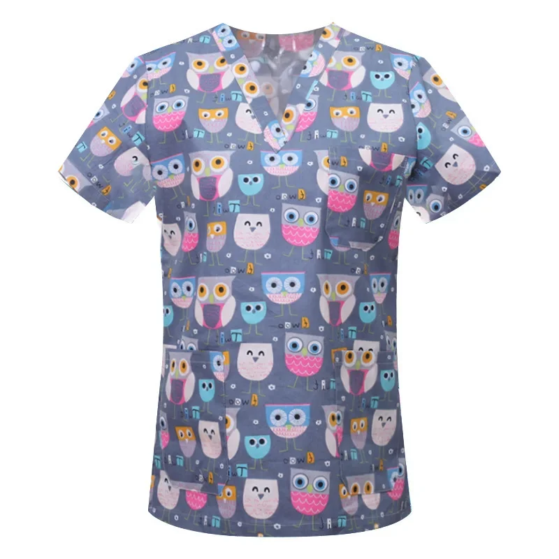 Uniformes de travail de vétérinaire de clinique pour animaux de compagnie, accessoires d'infirmière pour femmes, t-shirt de médecin hospitalier imprimé animal, vêtements médicaux Scrdecentrecall Y-