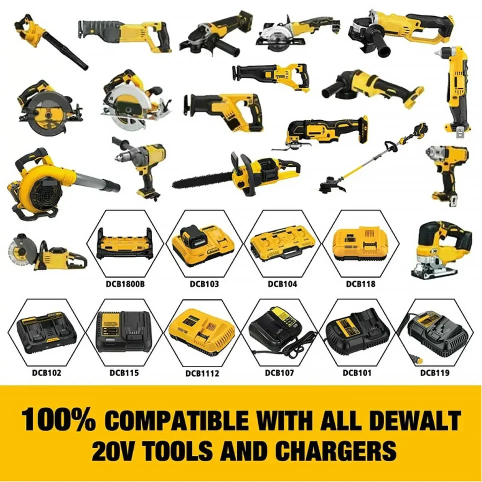 สําหรับ DeWalt 20V แบตเตอรี่เครื่องมือ 6.0Ah DCB200 DCB184 DCB181 เปลี่ยนแบตเตอรี่ Li-Ion สําหรับ DeWalt MAX เครื่องมือแบตเตอรี่ลิเธียม