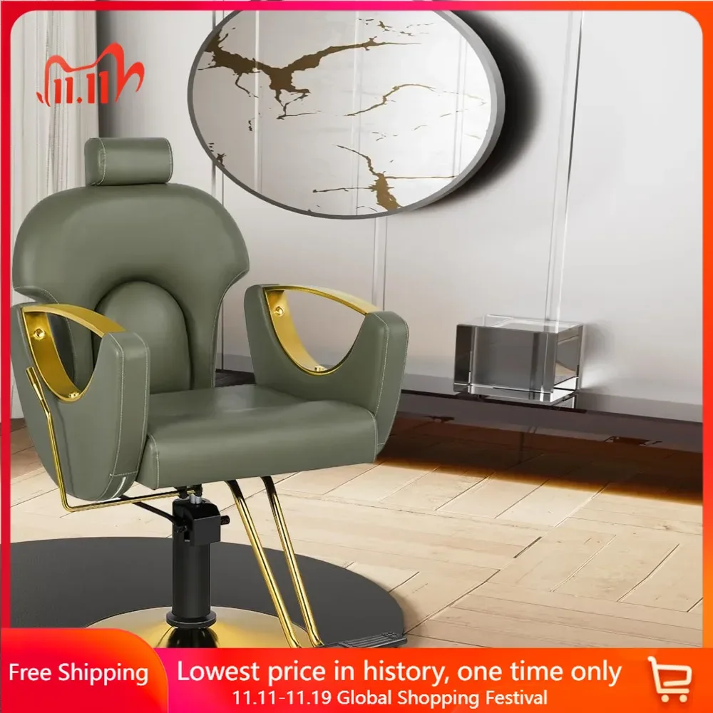 

Salon Chair for Hair Stylist Reclining, Height Adjustable Hydraulic Hair Chairs with 360 Degrees Rolling Swivel, Barber Chair