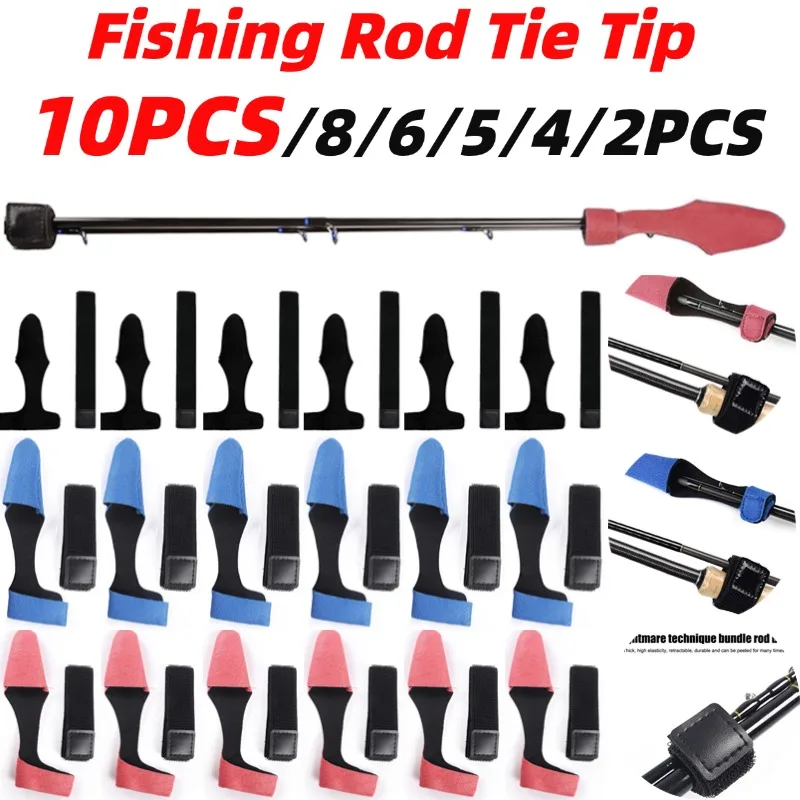 10-1sets Fishing Rod Tie Holder Strap Belt Elastic Lure Fishing Rod Holder Belt Strap Tip Guard Protector Angler Accessories Kit