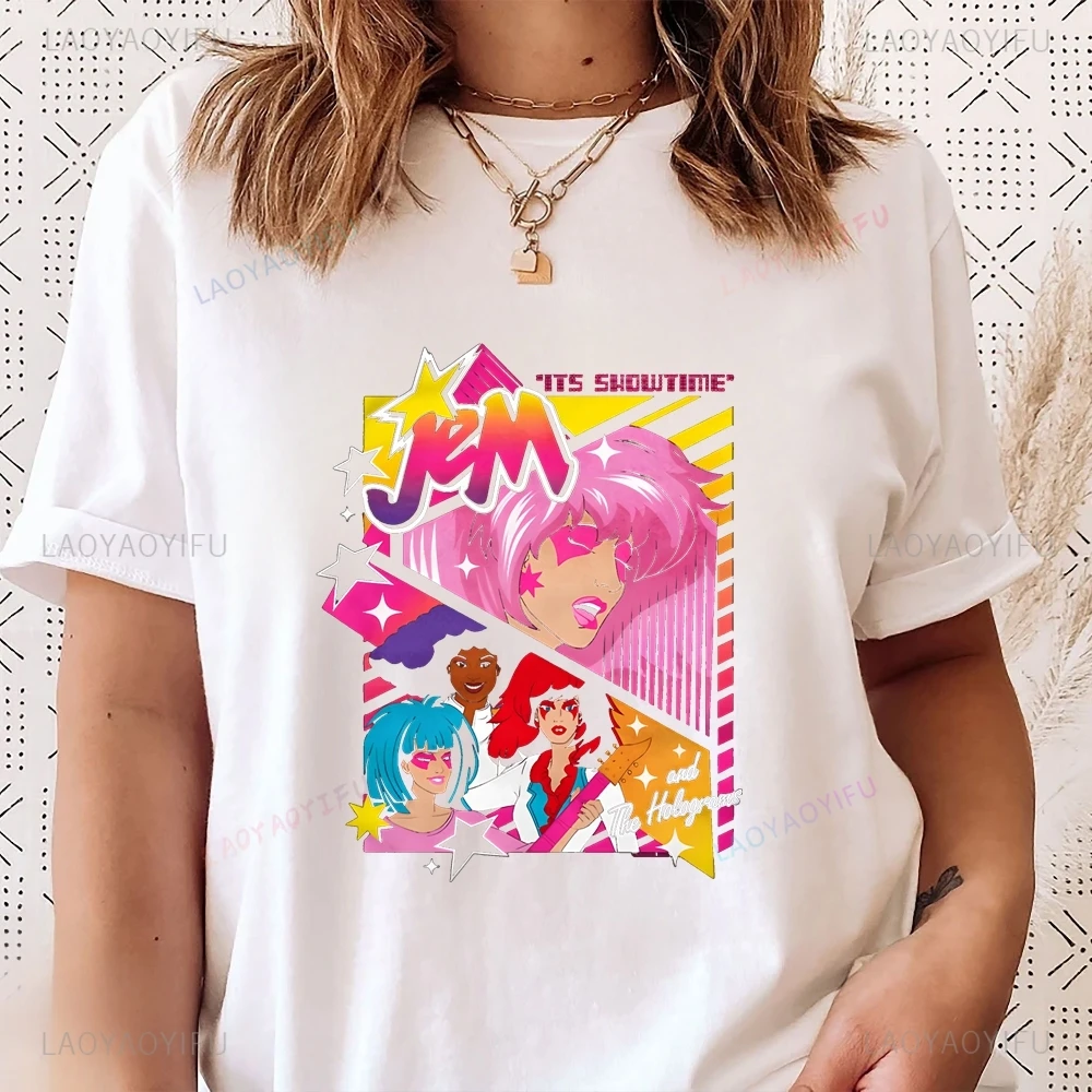 Nuevo Jem y los hologramas-Camiseta Universal informal de verano para adultos, neutra, humorística, con manga de hendidura, para hombres y mujeres