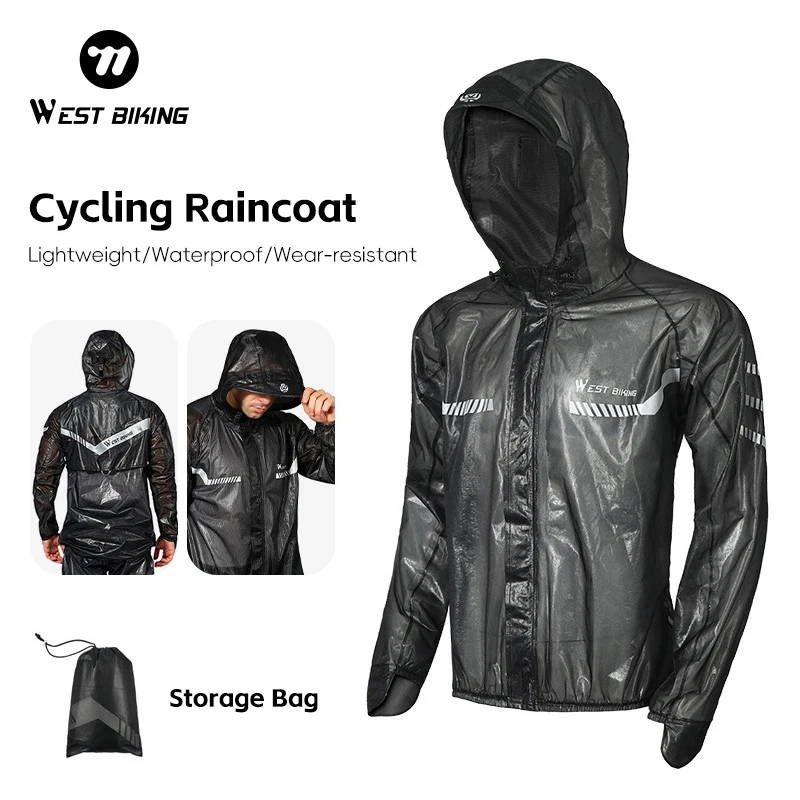 

WEST BIKING Cycling Raincoat Men Women Waterproof Jacket Breathable Reflective Hooded Raincoat Lightweight Outdoor Windbreaker
