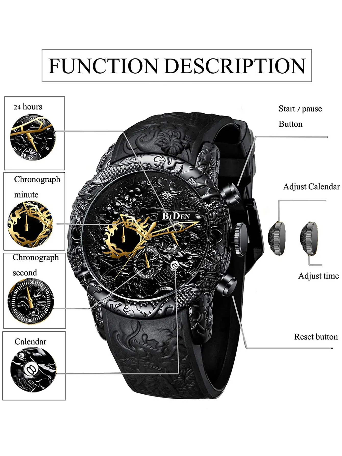 Reloj BIDEN de lujo para hombre, multifuncional, seis agujas, exquisito Esfera Grande, resistente al agua, deportes y ocio, reloj de cuarzo de alta calidad