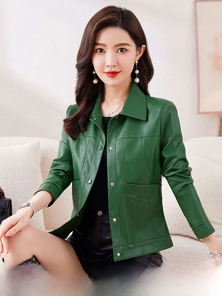 Haining 本革ジャケット レディース ショートスリーブ 2025 春の新作ファッショナブルなシープスキン スリムフィット 大きいサイズ エレコート