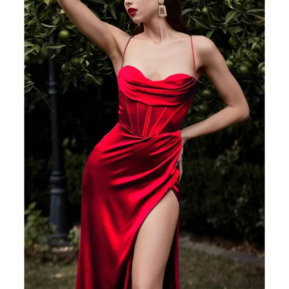 Sexy rückenfreies langes Hochzeitskleid für Frauen 2023, Sommer, elegant, rot, grün, Damen-Abschlussball, Party, Sling-Kleider, hohe Schlitze, Abendkleid