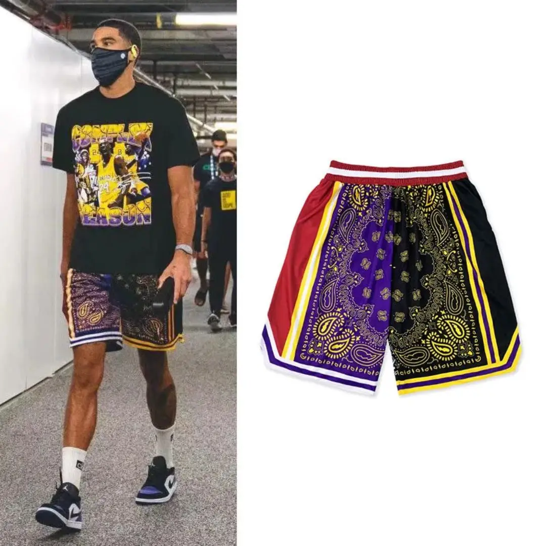 New Summer NBA star style cashew flower Mesh Short Classic Floral Printed Gym Shorts Men\'s Gym Basketball Sports Beach Shorts