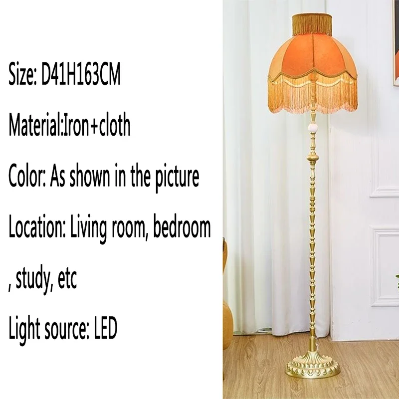 COLIN French Tassel Retro Floor Lamp Luxury Orange Living Room Sofa Bedroom Study European American Vertical Bedside Floor ures