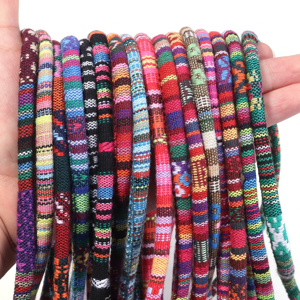 1 Meter/5 Yards 6mm Runde Baumwollschnur Buntes Seil im Ethno-Stil für DIY Heimtextilien, Näharbeiten, Armbänder, Schmuckherstellung und Zubehör – Detail 5