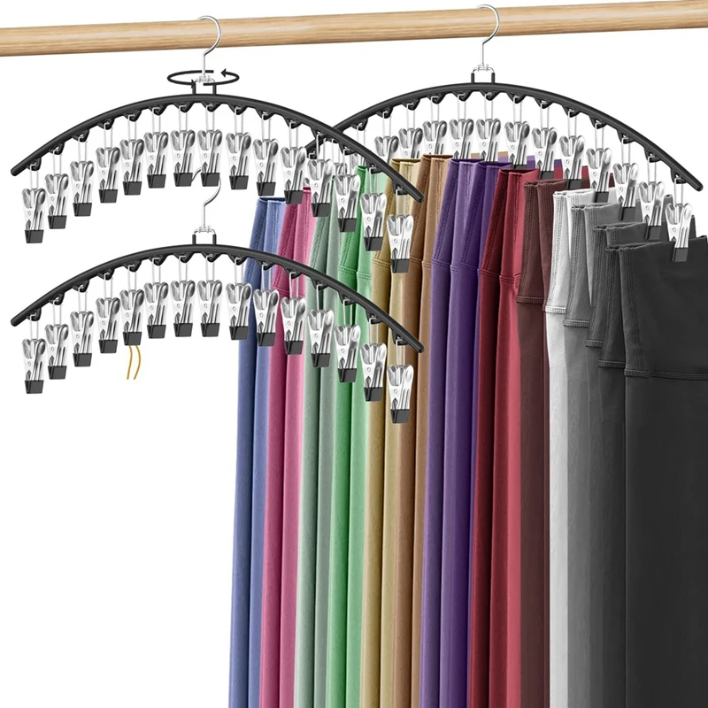 Y17A 3 Pack Legging Organizer For Closet Hanging, Pants Hangers With 15 Clips Holds Pants Hangers Space Saving Clothes Racks