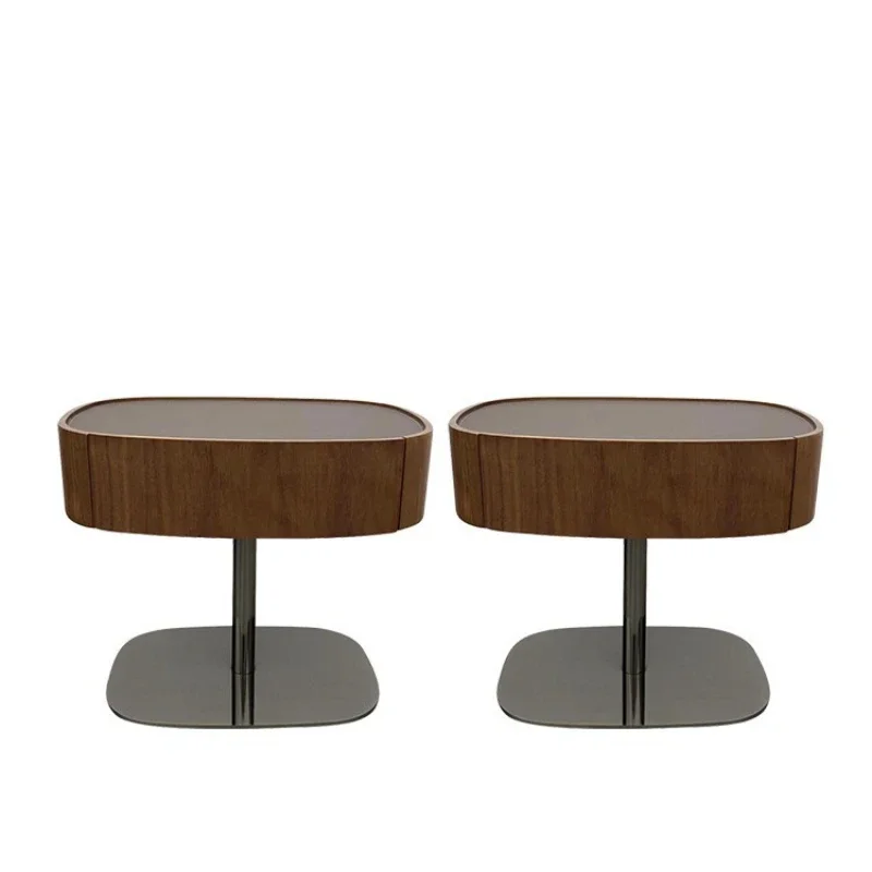 Italian minimalist walnut bedside table, solid wood, saddle leather, modern bedside table, designer model, second-hand style