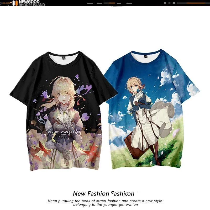 Violet Evergarden Anime Short Sleeve T-Shirt Casual Sweatshirt Adult COS Full Color Plus Size Fashion Clothes