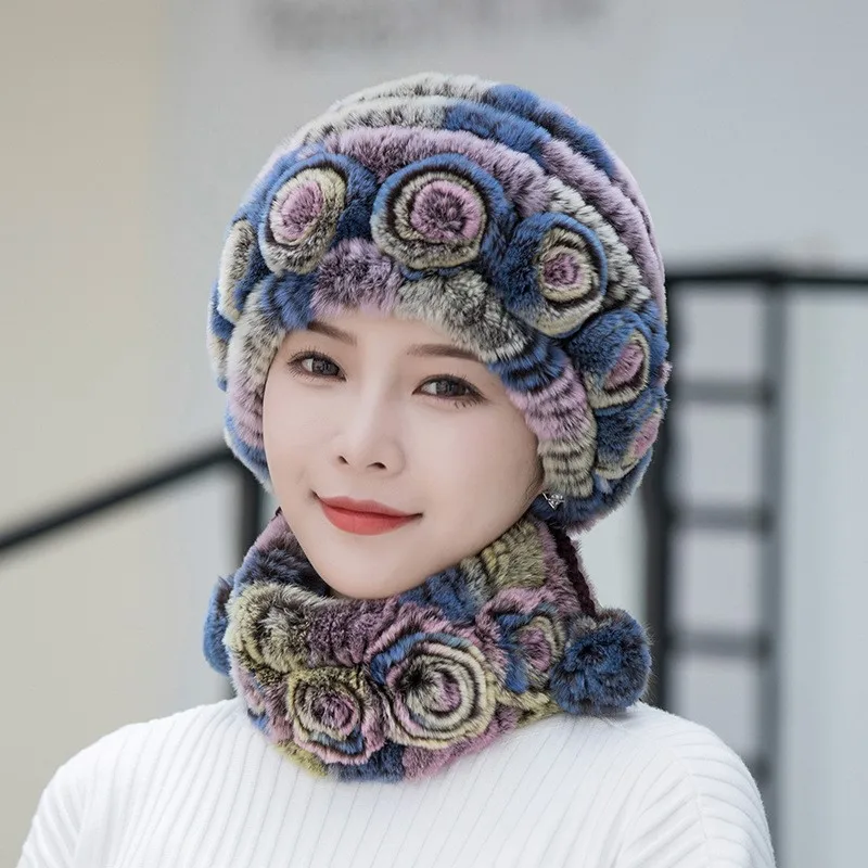 New fur hats for women to keep warm in autumn and winter a set of scarves middle-aged elderly mothers